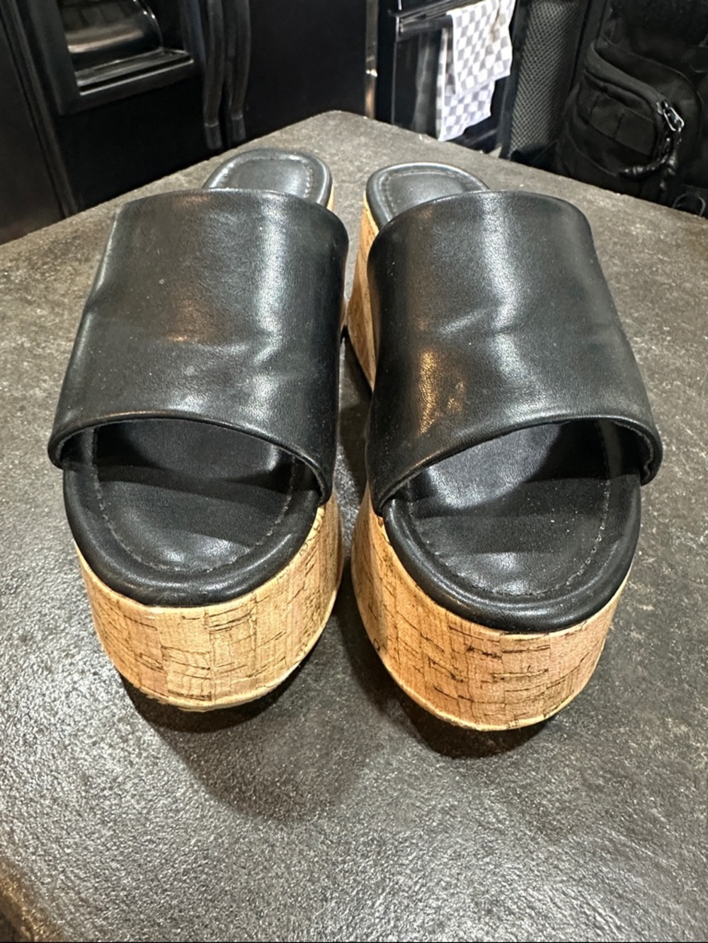 Black Cork Platform Slide Sandals - Women